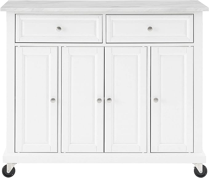 Crosley Furniture Avery Rolling Kitchen Island Storage Cart with Shelves, Microwave Stand, Coffee Bar, Distressed White