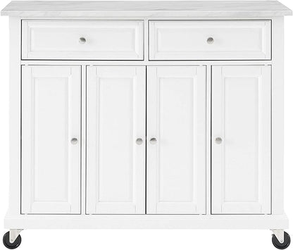 Crosley Furniture Avery Rolling Kitchen Island Storage Cart with Shelves, Microwave Stand, Coffee Bar, Distressed White
