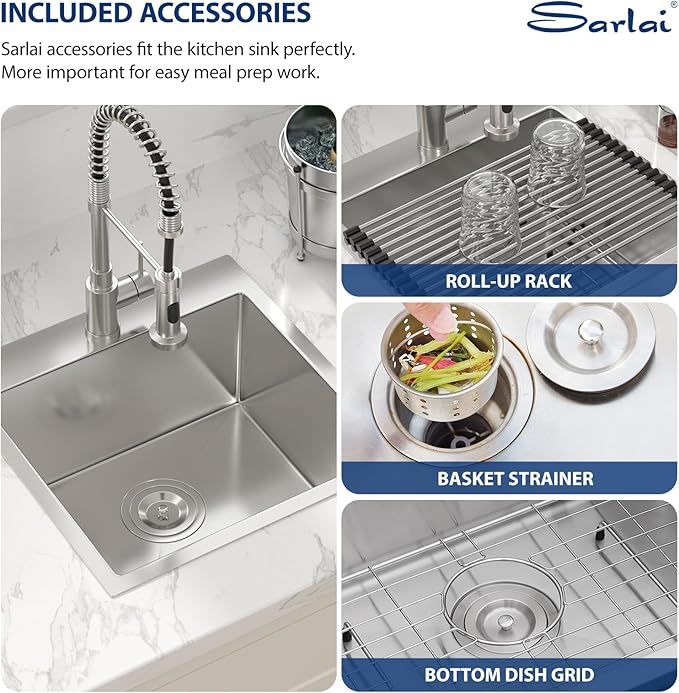 Sarlai 18 Drop Bar Sink Stainless Steel - 18 x 18 Inch Bar Prep Sink Square Topmount Stainless Steel 16 Gauge Deep Single Bowl Over Counter RV Camper Wet Bar Prep Kitchen Sink