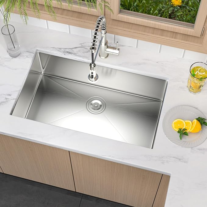 30 Inch Undermount Kitchen Sink 18 Gauge Stainless Steel Under Counter Sink Single Bowl Deep Handmade Single Bowl Kitchen Sink,30"x18"x9"