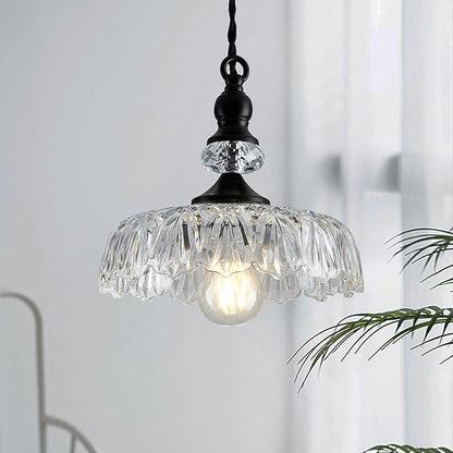 CVKASH Vintage Glass Pendant Light Fixture Black Modern Adjustable Chandelier Hanging Light for Farmhouse Dining Room Kitchen Bedroom Hallway Island