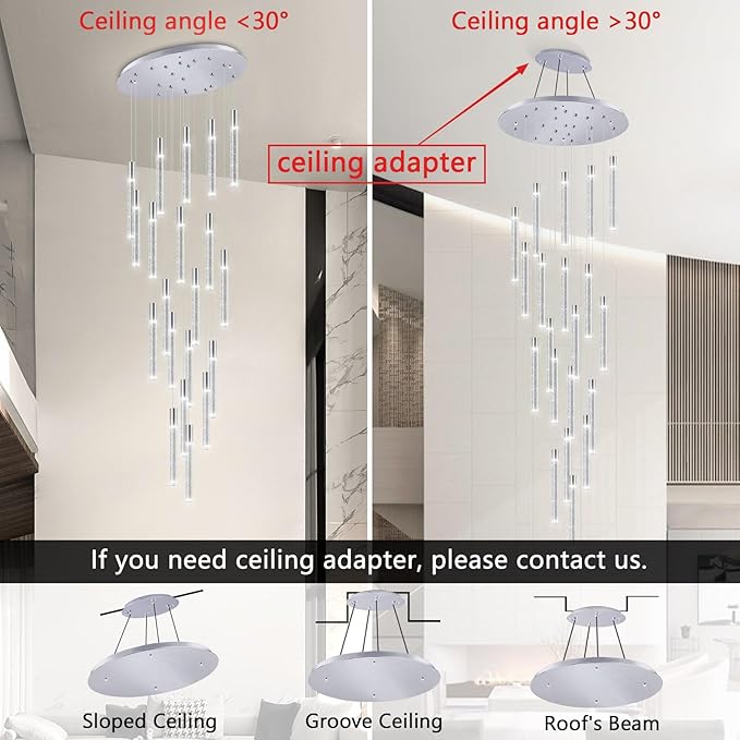 Crystal Chandelier 20-Lights Modern Led Crystal Chandeliers Long Large Spiral Chandeliers for High Ceilings Staircase