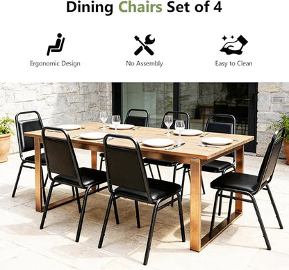 4 Pack Stacking Chairs No Assembly, Black Padded Reception Chairs with Built-in Handle, 300lbs Capacity Waiting Room Conference Office Guest Chairs Set of 4 for Home Restaurant