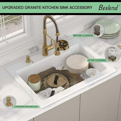 30 Granite Composite Kitchen Sink - Beslend 30x22 Drop In White Kitchen Sink with High Pressure Glass Rinser, Granite Composite Worksation White Sinks Easy Clean Quartz Basin for Kitchen Remodel