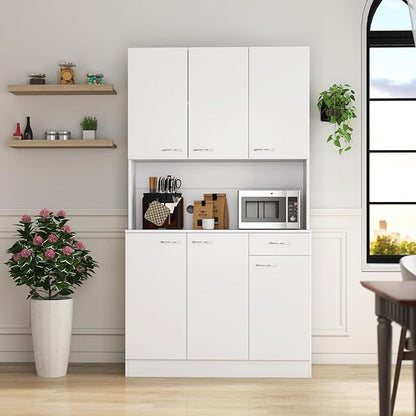 71" Tall Kitchen Pantry Cabinet,Sideboard Buffet Cabinet with 6 Doors and Shelves,Kitchen Island with Microwave Stand,Kitchen Hutch Storage Cabinet with 1 Drawer for Kitchen,Kitchen Cabinet (White)