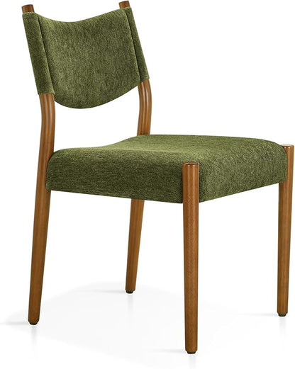 KISLOT Upholstered Dining Chairs Set of 2, Solid Wood Armless Kitchen Chairs with Soft Polyester Fabric, 18.9" Seat Height, Modern Dining Room Seating, 300 lbs Capacity, Green