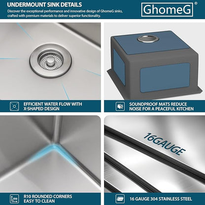 15 Undermount Kitchen Sink 15"x17"x8" Single Bowl 16 Gauge Stainless Steel Under Counter Single Bowl Kitchen Sinks Basin with Drain Strainer