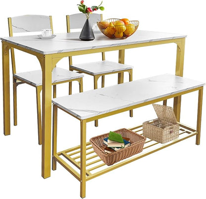 AT-VALY Dining Chairs Set of 2, 18 inch Seat Height Armless Kitchen Chairs with Heavy-Duty Metal Frame for Dining Room (Gold)