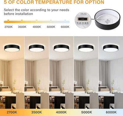 Black Flush Mount Ceiling Lights, Modern Dimmable 5CCT Close to Lighting Fixture, 2700K-6000K LED Round Ceiling Lamp for Bedroom, Bathroom, Dining Room, Living Room-15.8in