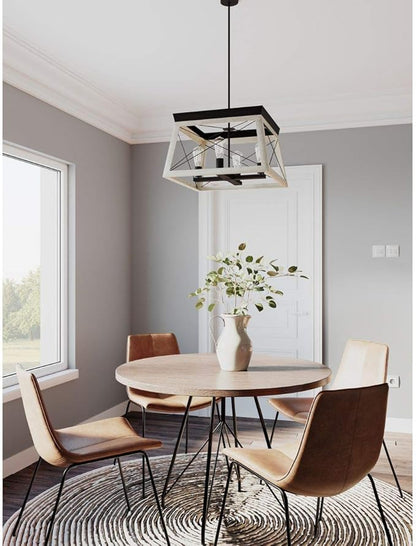 Progress Lighting 4 Light Chandelier, Rustic Farmhouse Style Modern Hanging Light Fixture for Kitchen and Dining Room, Briarwood Collection, Graphite