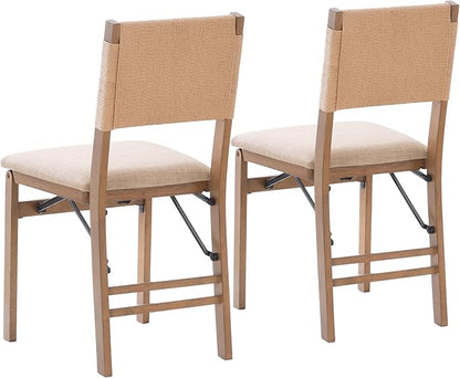 Bennett Natural Folding Chair with Rope Back and Linen Upholstered Seat Set of 2 by Linon