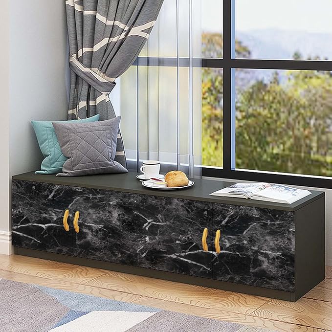 Abyssaly Black Marble Paper Granite Wallpaper 17.7" X 396" Peel and Stick Countertop Paper Self Adhesive for Kitchen Bathroom and Furniture