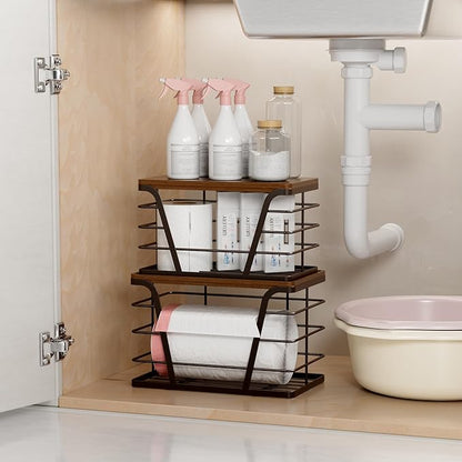TIDIIABODE 2 Pack Stackable Kitchen Organization,Counter Organizers and Pantry Organization for Home and Kitchen,Trash Bag Organizer Under Sink,Brown