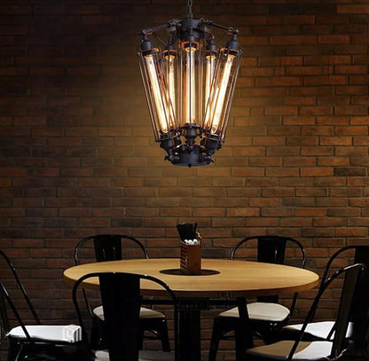 Industrial Metal Chandelier, 8 Lights Retro Chandelier Vintage Steampunk Style Pendant Light Loft Ceiling Fixture Pendant Hanging Lamp Geometric Structure Ceiling Lamp for Kitchen Living Room Bar