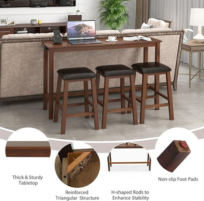 Giantex Dining Table Set, Kitchen Table Set, 4-Piece Counter Height Dining Set with 3 Upholstered Stools, Power Socket, Bar Table and Chairs Set for Small Space, Living Room, Dining Room Table Set