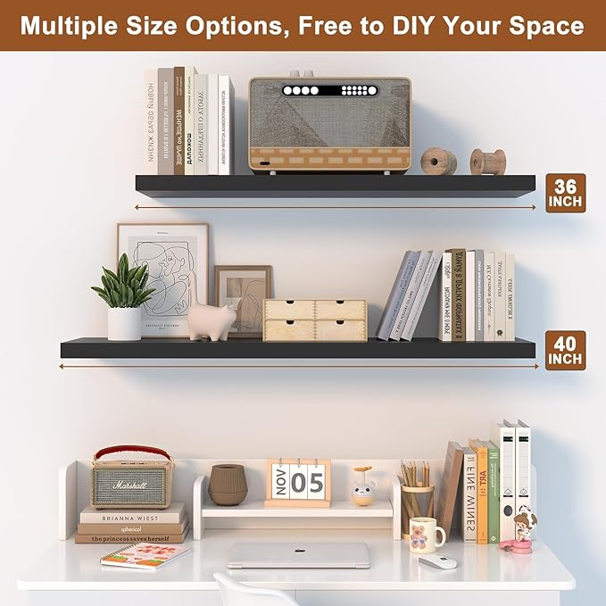 Large Floating Shelves for Wall 1 Pack Deep Floating Shelves No Drilling Accessories Included Deep Wall Shelves for Living Room Kitchen Farmhouse 48" W x 12" D x 1.2" H Black