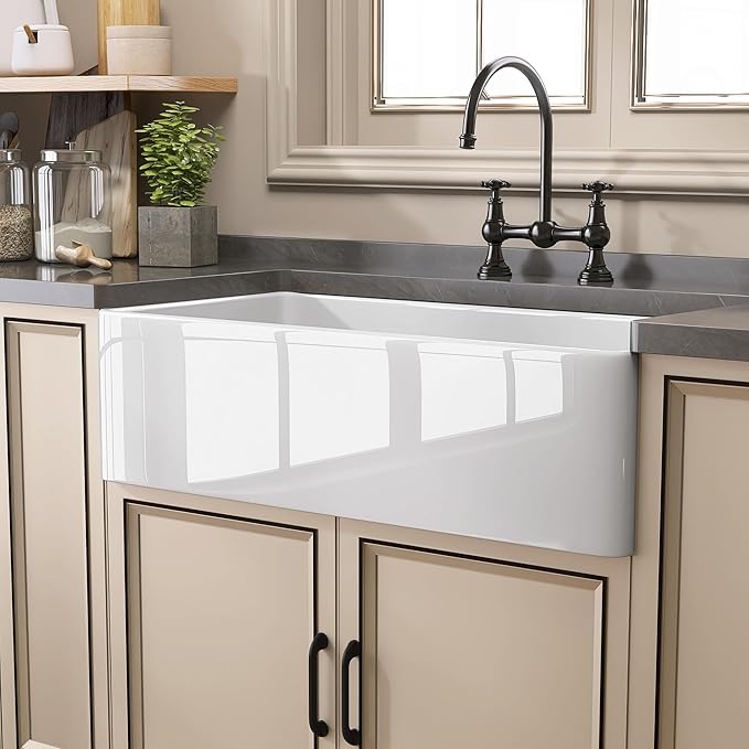 Farmhouse Sink 30 inch Undermount Fireclay Farm Kitchen Sink Single Bowl Apron Front Sinks Big Deep Capacity Accessory Kit Included