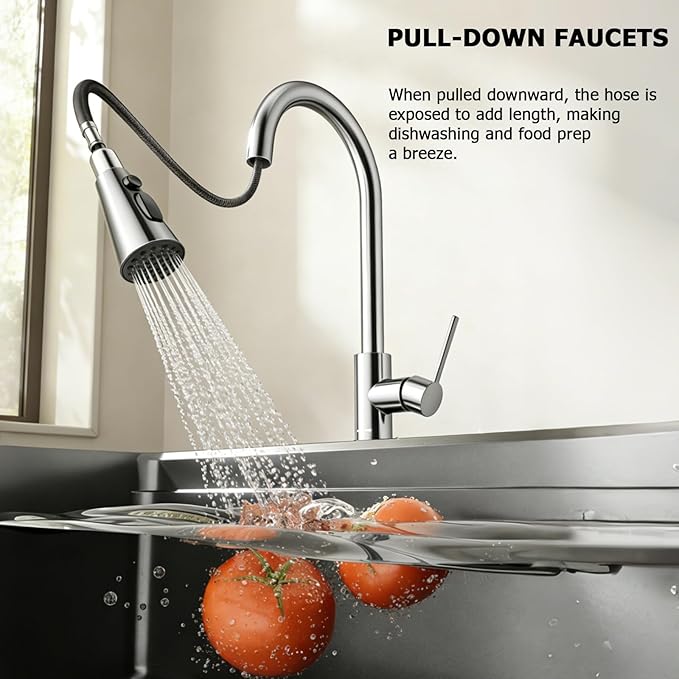IKEBANA Kitchen Faucet, Brushed Nickel Kitchen Sink Faucet with Pull Down Sprayer, High Arc Single Handle Stainless Steel Pull Out Faucet for Kitchen Sink