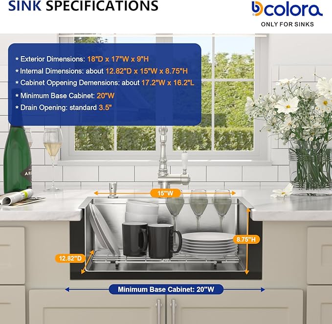 Dcolora Drop In Bar Sink 17x18x9 Inches, Workstation with Accessories, Brushed 304 Stainless Steel, Heavy Duty 16 Gauce, Small Single Bowl Perfect for Small Kitchen, Bar, Kitchen Island #DC-TW258003