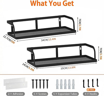 PUSDON Metal Wire Storage Baskets with Open Front, Multi-Purpose Organizer Bins with Mesh Bottom for Under Sink, Cabinet, Pantry and Bathroom, Space Saving Rack (Black, 2-Pack)