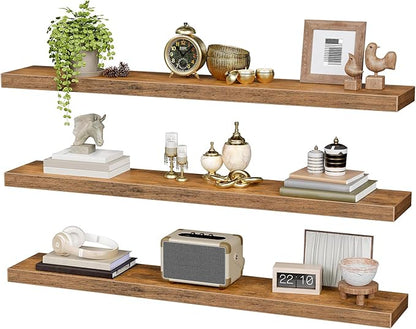 RALGEND Floating Shelves for Wall, 1.5" Thick Wall Shelf Set of 3 with Invisible Bracket, L47.2 x W7.9 Hanging Shelves Farmhouse Home Decor for Bathroom, Living Room, Bedroom, Rustic Brown 12301BJP3BF