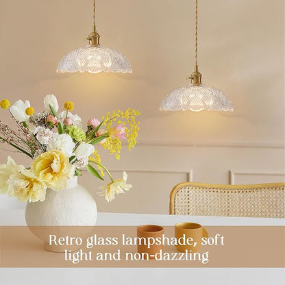 Hanging Lamp,9.8 Inch Pendant Lights Kitchen Island Braided Cord Hanging Pendant Light Flower Lampshade Vintage Hanging Lamp Farmhouse Living Room Bedroom