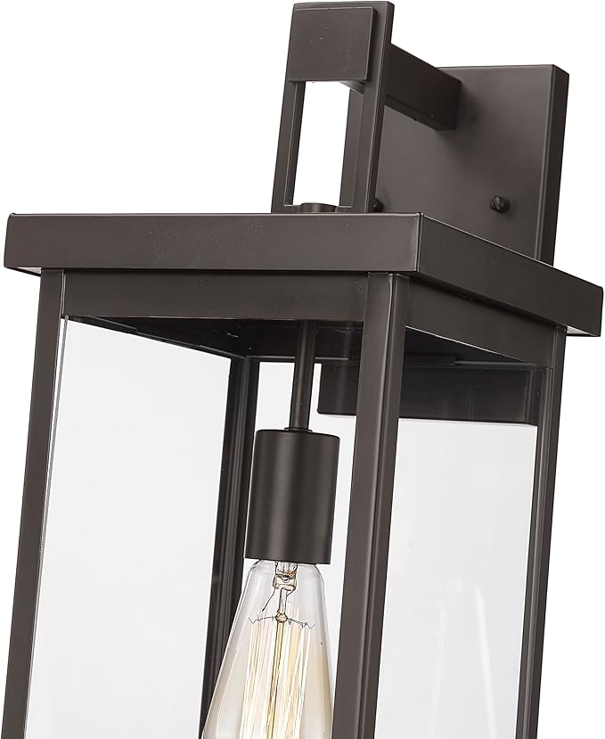 ML Lighting | Barkeley Collection | 42602-PBZ | 22" Modern One Bulb Outdoor Steel Medium Wall Sconce | Anti-Rust Powder Coat Bronze with Clear Glass Shade | Exterior Ambient Light for Safety