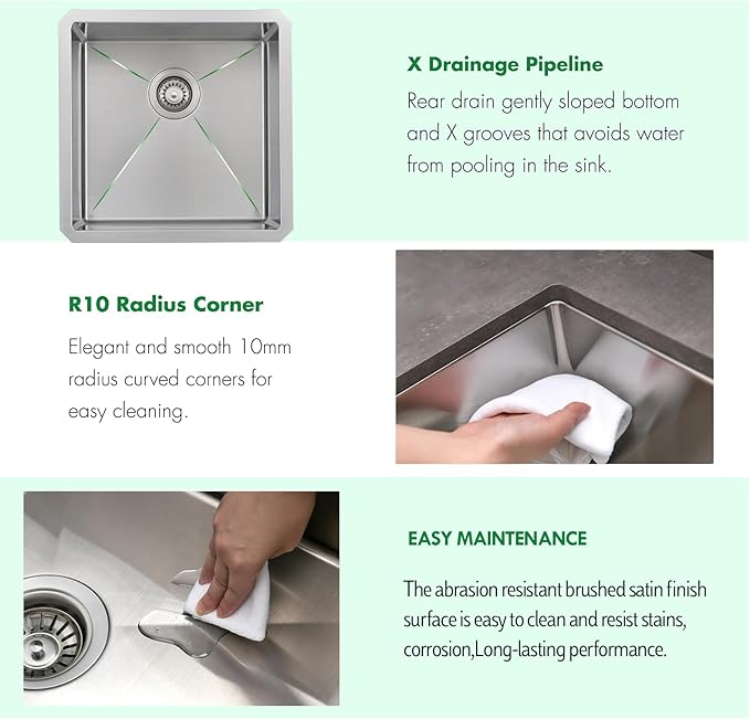 Undermount Kitchen Sink, 18 x 18 x 10 Inch Single Bowl Bar Sink 16 Gauge T-304 Stainless Steel Kitchen Sinks with Accessories