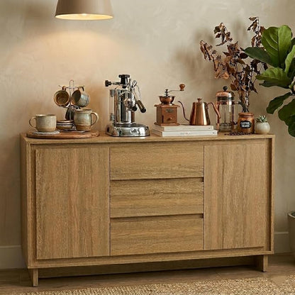 RoyalCraft Buffet Cabinet with Storage, Coffee Bar Cabinet with 3 Drawers and 2 Doors, Framed Edge Design, Modern Sideboard for Kitchen, Living Room and Dining Room, Natural
