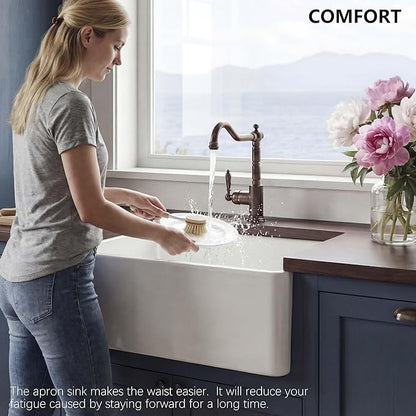 Miuara Farmhouse Sink 24 Inch - Small Apron Front Undermount Kitchen Sink Reversible 24"x18"x10", Farm House Style Single Bowl, Heavy Duty Solid Fireclay, Glossy White, for Kitchen & Laundry & Powder