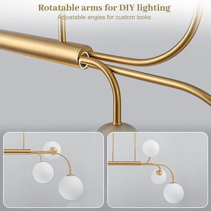 LamQee 41 Inch Mid Century Modern Linear Chandelier, 6 Lights Milk Glass Globe Chandeliers Light Fixture with Gold and White Ball, Large Pendant Lighting Ceiling Hanging for Dining Room Kitchen Island