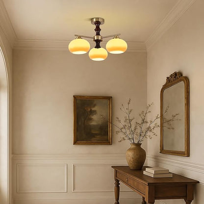 KCO Lighting 3 Light Glass Semi Flush Mount Ceiling Light Antique Brass Hallway Ceiling Light Fixtures Gold Sputnik Chandelier Light Fixture