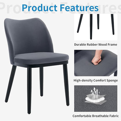 2 Dining Chairs: Upholstered Velvet Dining Room Side Chairs, Chair for Dining Room with Padded Seat and Wood Legs-Modern Dining Chairs for Restaurant, Kitchen, Cafe, Living Room(Dark Grey)