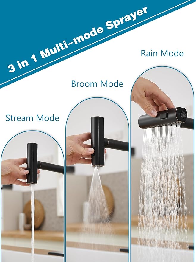 Kitchen Faucets with Pull Down Sprayer,Waterfall Kitchen Sink Faucet,Commercial Utility Stainless Steel Kitchen Faucets,Single Handle Kitchen Sink Faucet with Pull Down Sprayer for 3 Function,ORB