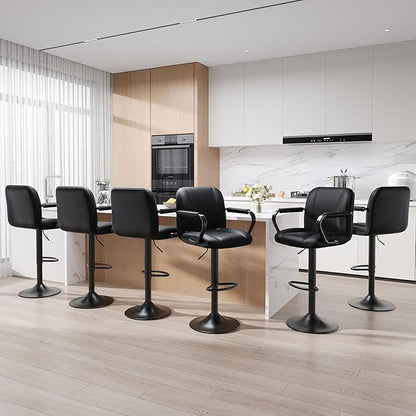 MALOL Set of 2 Modern Bar Stools with Backs - Adjustable High Chairs for Kitchen Island, Barstools for Home Bar, Island Stools, Sillas Altas para Barra de Cocina, Black PU Leather