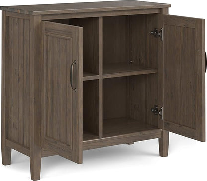 SIMPLIHOME Lev SOLID WOOD 32 Inch Wide Contemporary Low Storage Cabinet in Smoky Brown, For the Living Room, Entryway and Family Room