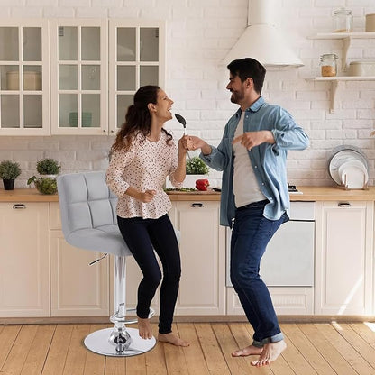 DUMOS Bar Stools Set of 2, 24 inch Counter Height Bar Stools, Upholstered Modern Kitchen Barstools with Metal Base, PU Leather Saddle Stools for Kitchen Island, Grey