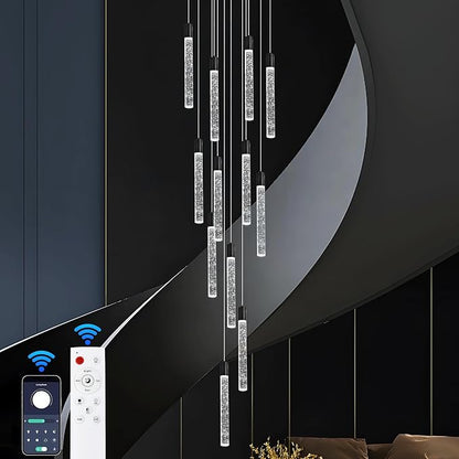 12-Lights Bubble Chandelier for Entryway High Ceiling-137 Height Adjustable Crystal Chandelier,3 Color Temperature Dimmable LED Pendant Light Fixture for Foyer Living Room Staircase,Matte Black