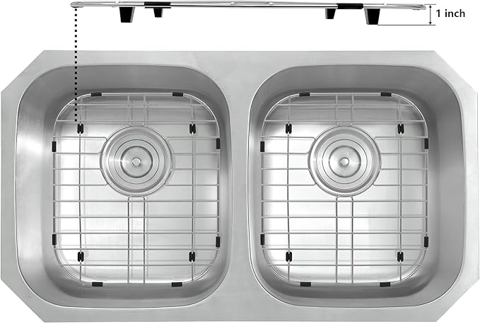 Kitchen Sink Grid and Stainless Steel Sink Protectors, Sinks Bottom Grid, Sinks Mats and Sink Racks for Bottom of Kitchen Sink, 11 5/8'' x 13 9/16'' with Rear Drain for Double Bowl