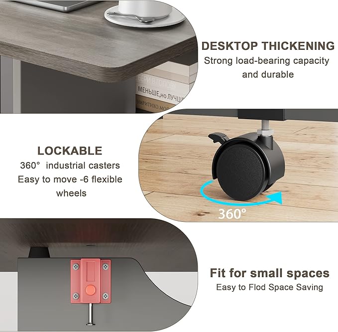 IDEALHOUSE FoldingTable, Drop Leaf Dining Table with 6 Wheels and 2-Layer Storage Shelf, Space Saving Table for Small Spaces (Slate Oak, 50.1" D x 31.4" W x 29.5" H)