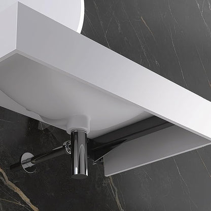 Wall Mount Bathroom Sink 31.9"L x 18"W x 5"H, Resin Stone Floating Sink with Single Facuet Hole, Rectangle Countertop Freestanding Vessel Sinks