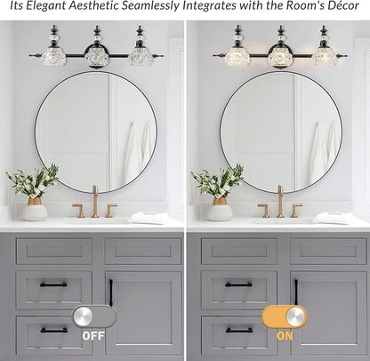Bathroom Vanity Light Fixtures, Farmhouse Vintage Wall Sconce Lighting with Glass Shade, Bath Vintage Wall Mounted Lamps for Mirror (3 Lights,Matte Black,G9 Base)