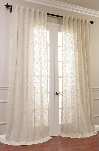 HPD Half Price Drapes Embroidered Linen Sheer Curtains for Living Room 50 X 96 (1 Panel), Rod Pocket Window Curtains for Bedroom, Saida Natural