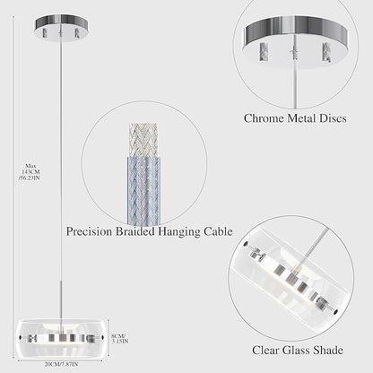 Modern Pendant Lights Kitchen Island, Dual-Sided LED 3-CCT Dimmable Glass Hanging Lighting Fixture, Adjustable Cable for Dining Room, Bar, Over Table, Sloped Ceiling Chrome Silver