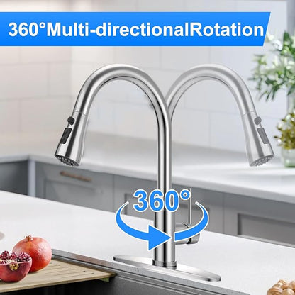 Kitchen Faucet with Pull Down Sprayer,Kitchen Sink Faucet with Sprayer,High Arc Single Handle Classic Stainless Steel Sink Accessories,Suitable for Laundry Rv Bar (Polished Chrome)