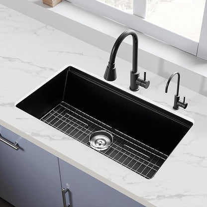 VEVOR 33 inch Kitchen Sink Workstation, Top Mount Granite Sinks, Drop-In Single Bowl Farmhouse Basin with Multiple Accessories, Household Dishwasher Sinks (19"D x 33"W x 10"H)