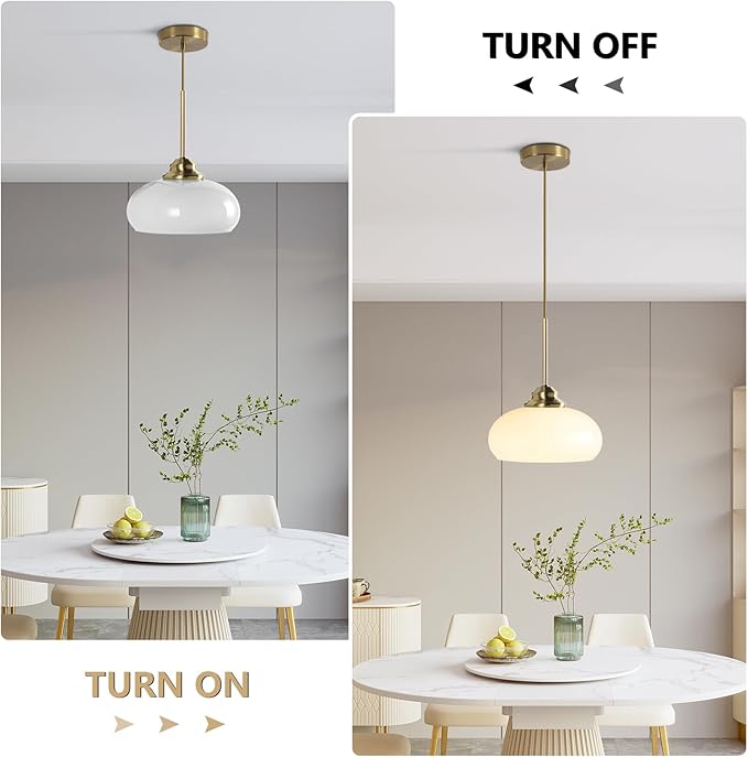KCO Lighting White and Gold Pendant Light Milk Glass Hanging Light Fixtures Small Dome Pendant Light Brass Pendant Lighting