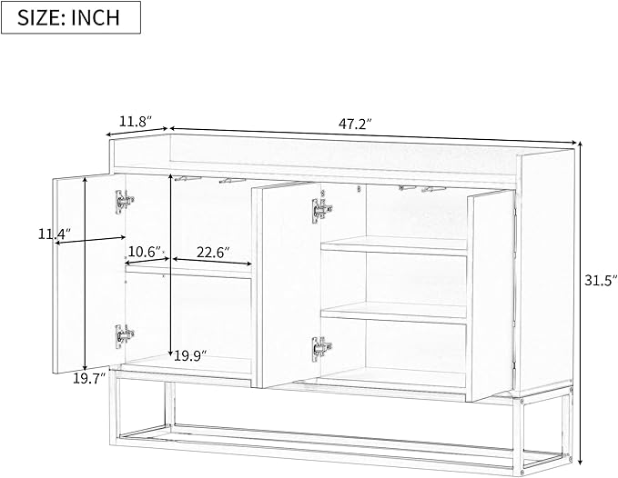 LUMISOL Modern Wood Kitchen Storage Sideboard Buffet Cabinet Console Table with Doors Wood Coffee Bar Cabinet with Shelves and Metal Base