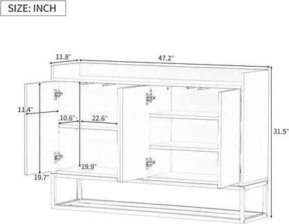 LUMISOL Modern Wood Kitchen Storage Sideboard Buffet Cabinet Console Table with Doors Wood Coffee Bar Cabinet with Shelves and Metal Base