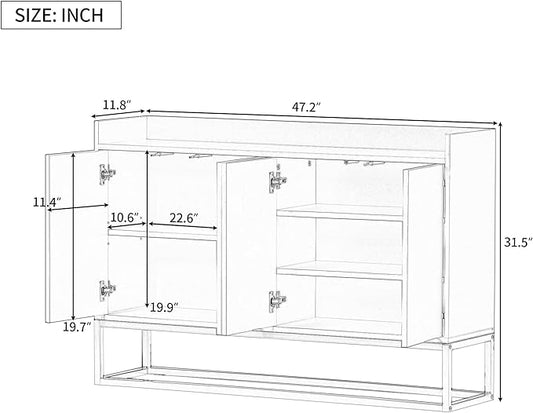 LUMISOL Modern Wood Kitchen Storage Sideboard Buffet Cabinet Console Table with Doors Wood Coffee Bar Cabinet with Shelves and Metal Base